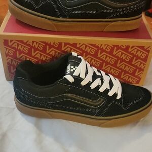 Vans Black and White Sneakers with Gum Sole